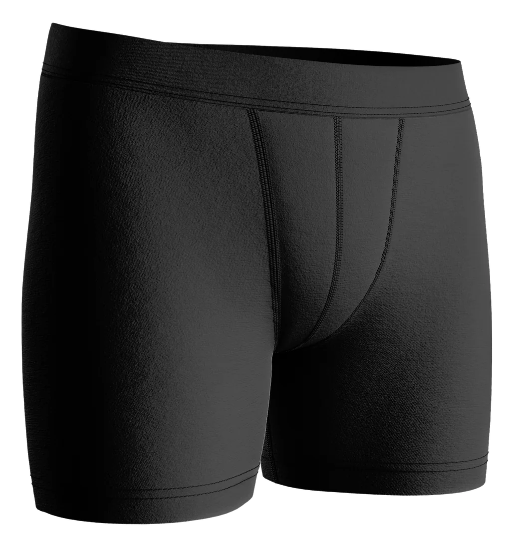 Boxers pretos lisos, vista da perna
