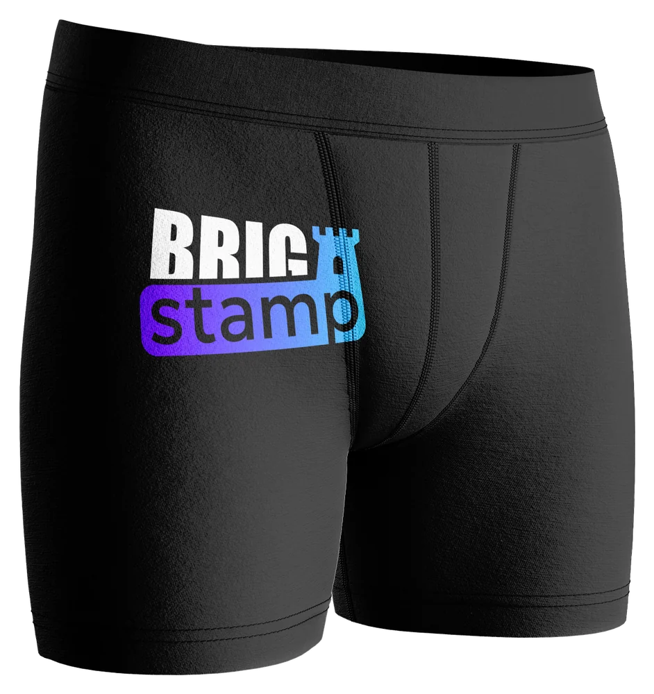 Boxers pretos estampados com o logótipo da Brig Stamp na perna
